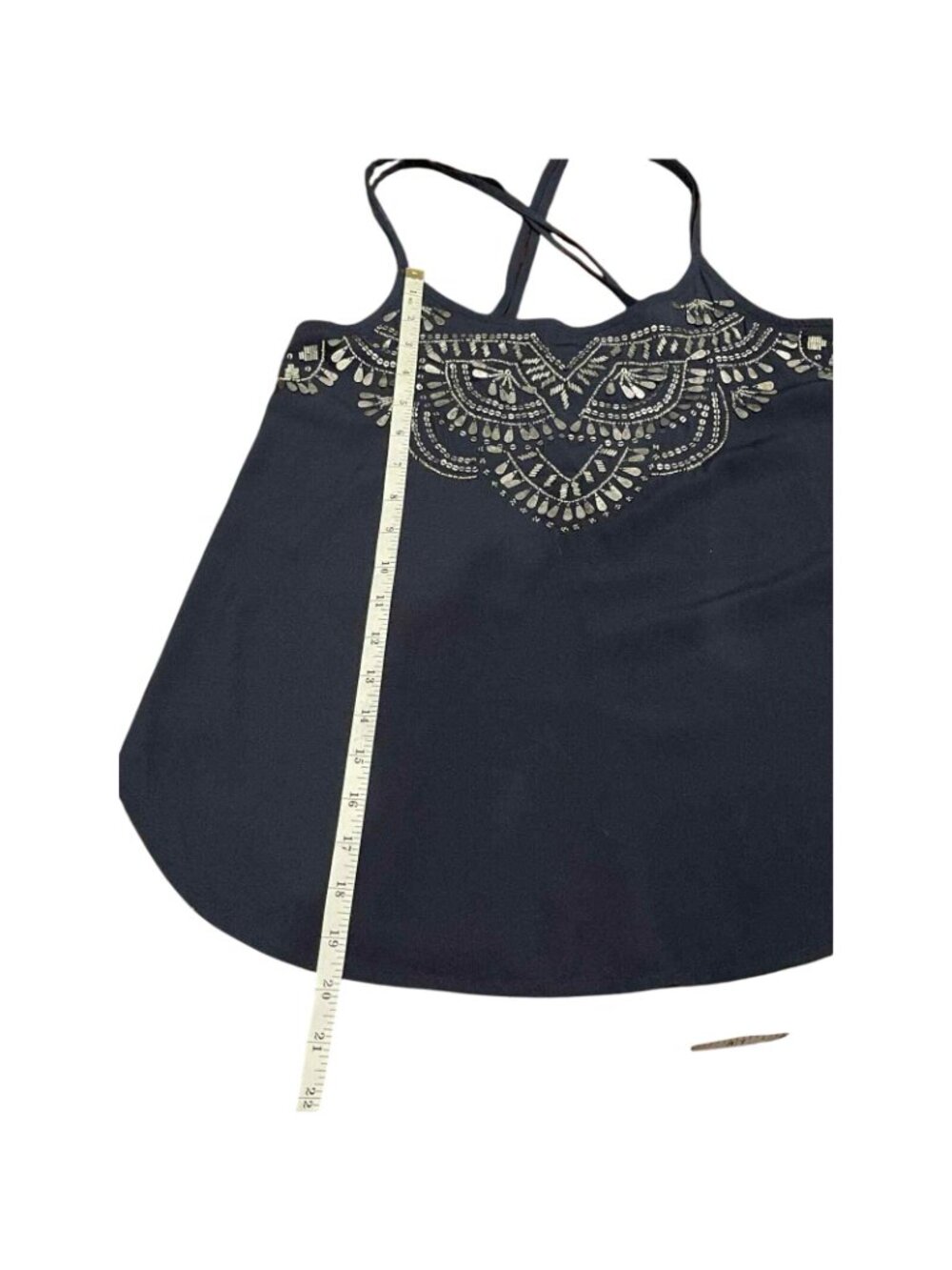 Womens Spaghetti Strap Tank Top Women Sz XS Abercrombie & Fitch Navy Beaded Boho - Picture 8 of 16
